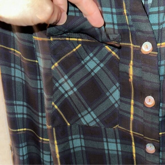 aliceblue x Stitch Fix L Green Black Gold Plaid Button Down Long Sleeve Blouse - Picture 10 of 13